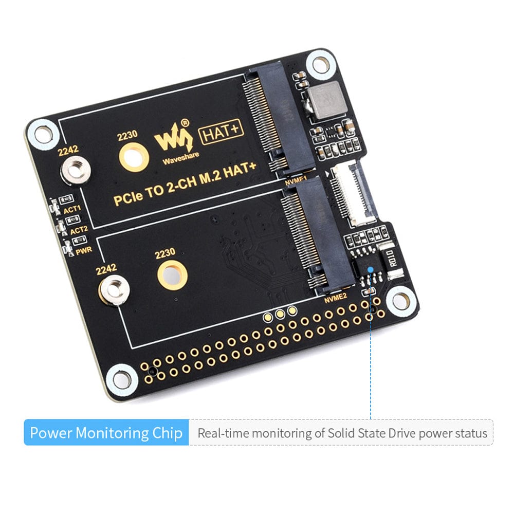 Waveshare Dual-Channel M.2 HAT+ for Raspberry Pi 5 by Waveshare - The Pi Hut
