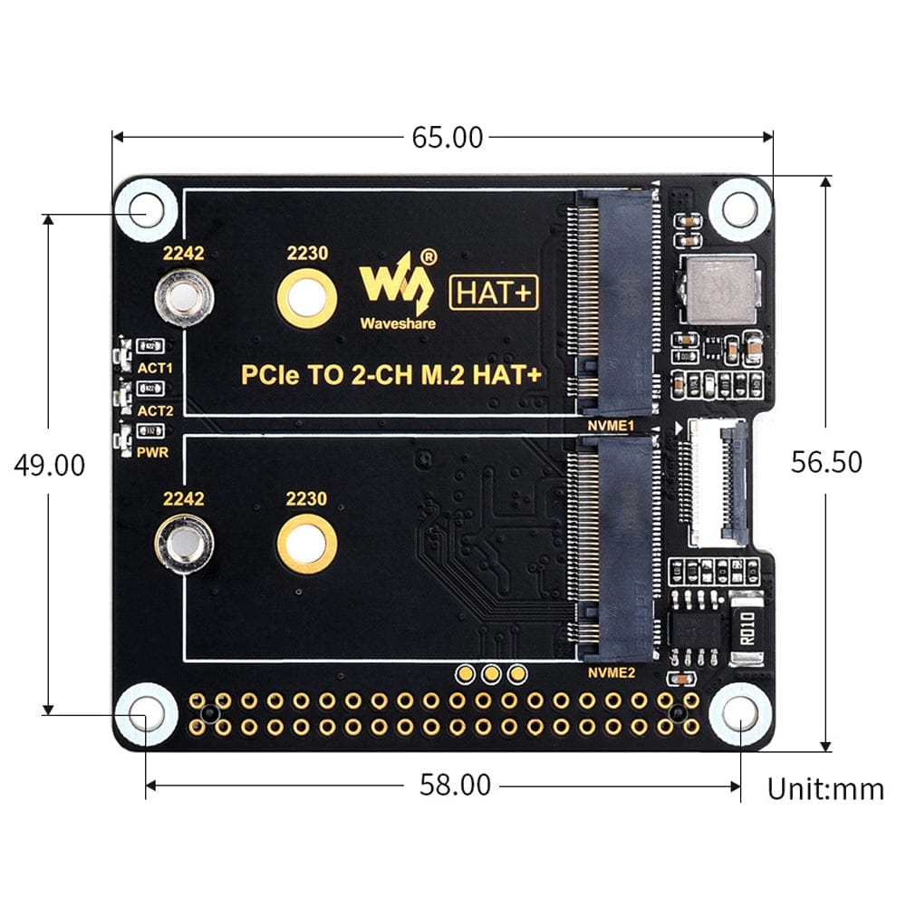 Waveshare Dual-Channel M.2 HAT+ for Raspberry Pi 5 by Waveshare - The Pi Hut