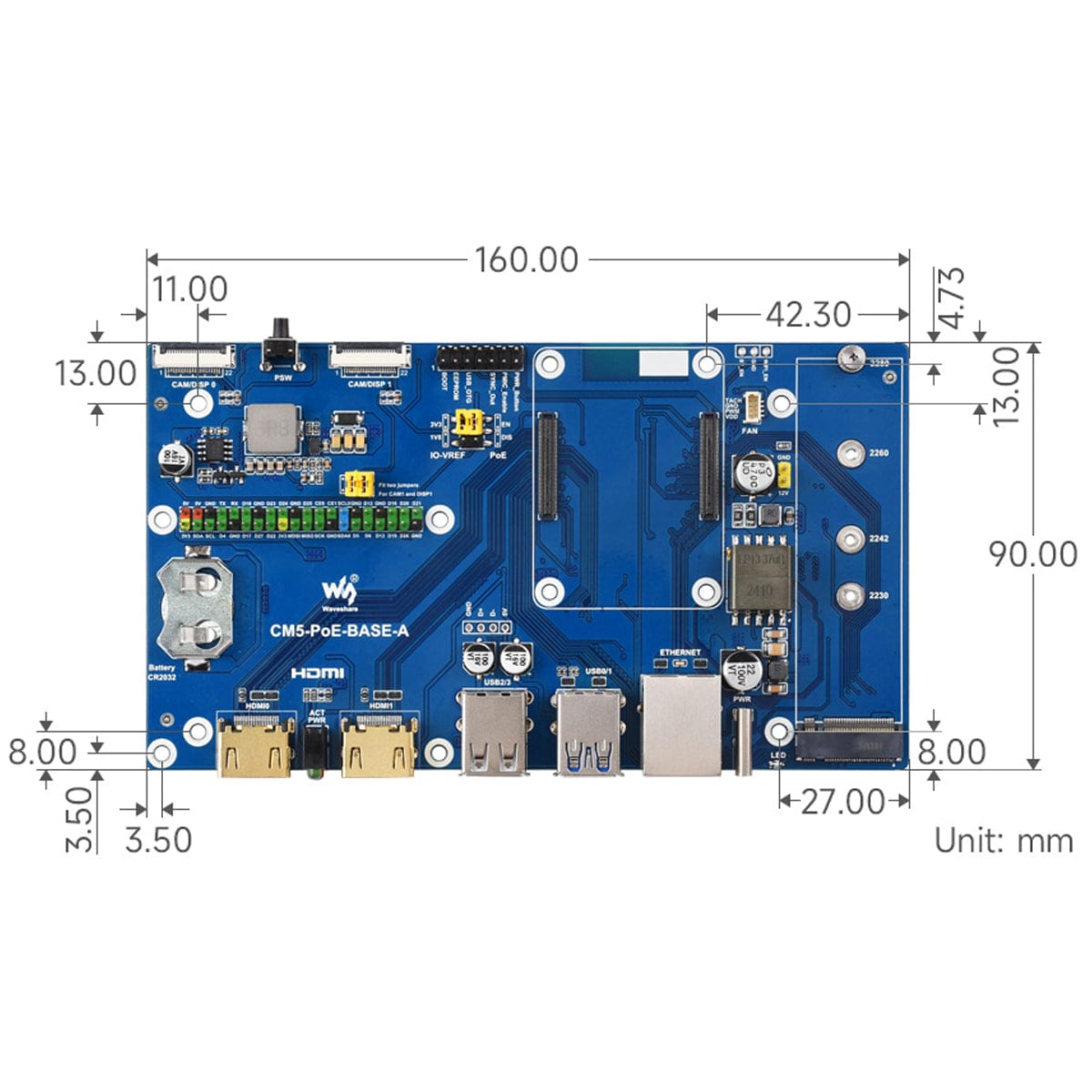 Waveshare PoE IO Board for Raspberry Pi CM5 by Waveshare - The Pi Hut