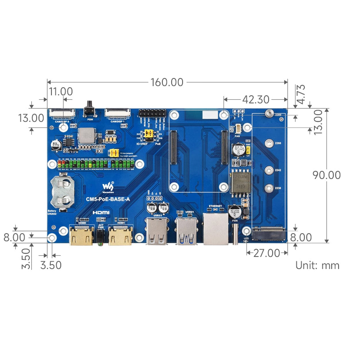 Waveshare PoE IO Board with Case for Compute Module 5 by Waveshare - The Pi Hut