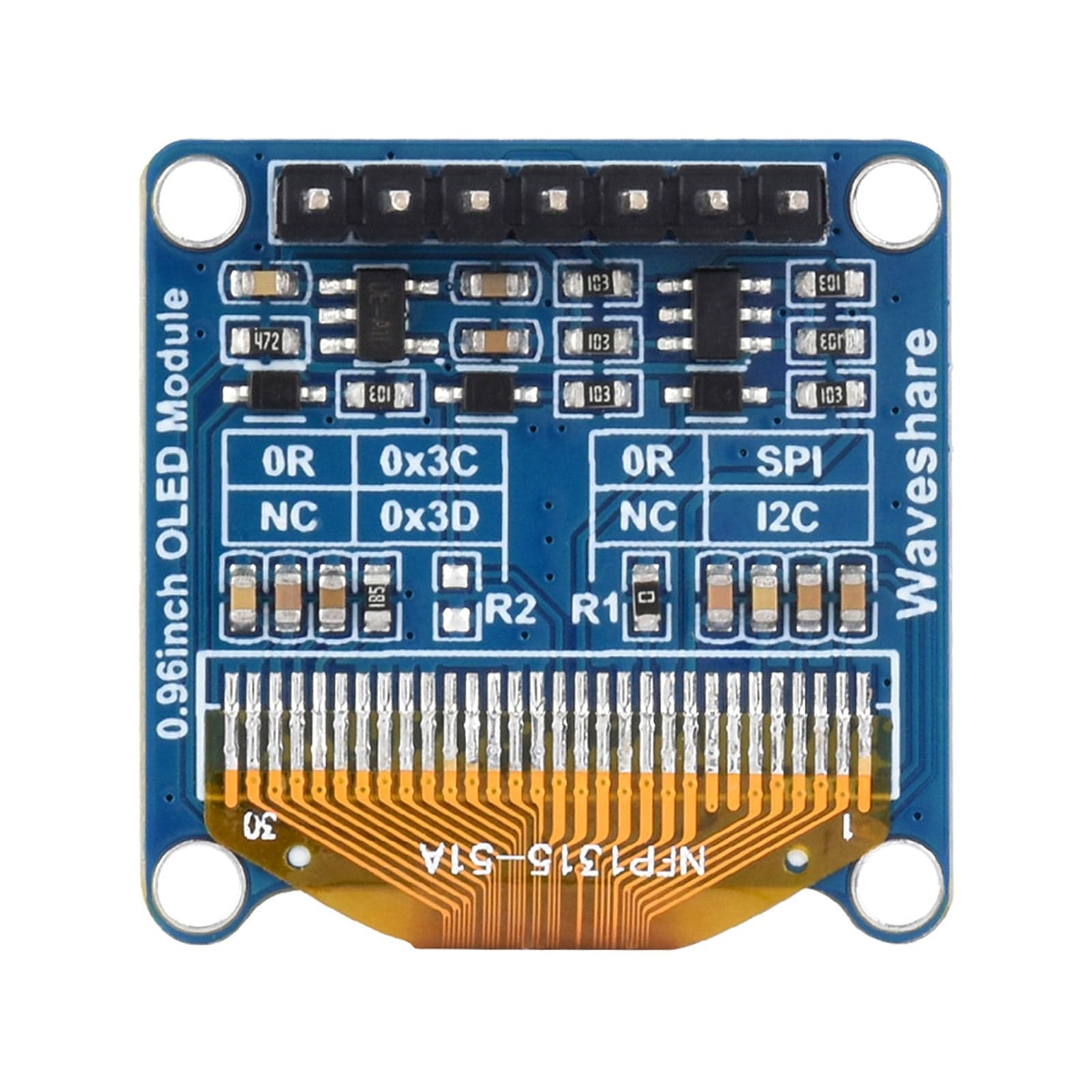 0.96" OLED Display Module - Upper Yellow/Lower Blue (128x64) by Waveshare - The Pi Hut