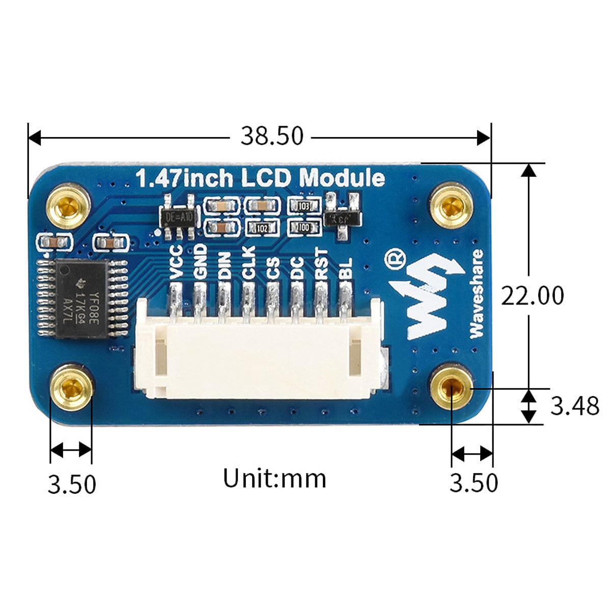 1.47" Rounded SPI LCD Display Module (172x320) by Waveshare - The Pi Hut