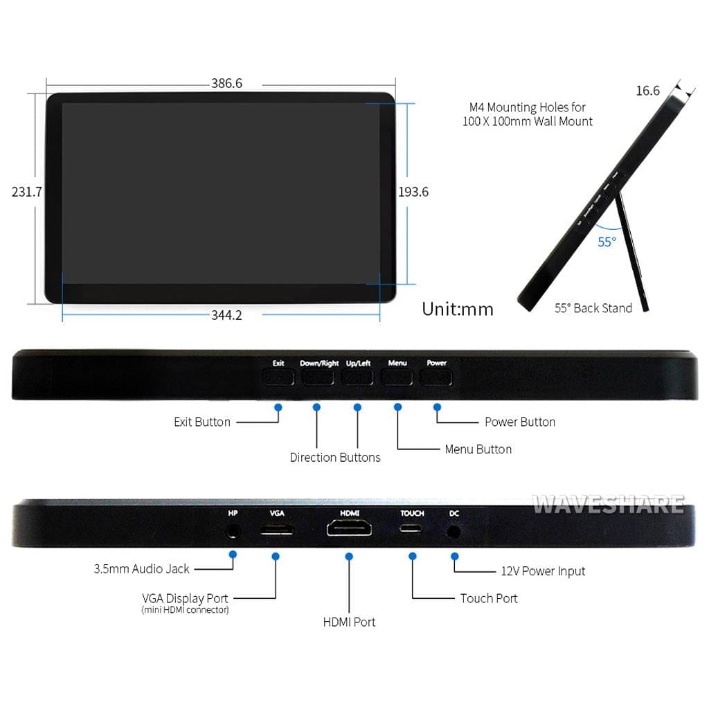 15.6" Capacitive Touchscreen IPS LCD (H) with Case (1920x1080) by Waveshare - The Pi Hut