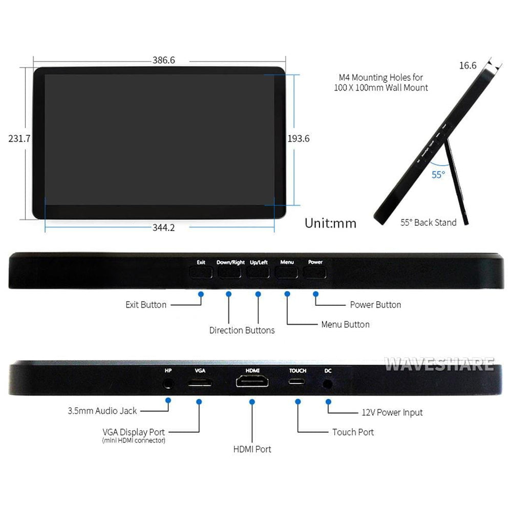 15.6" Capacitive Touchscreen IPS LCD (H) with Case (1920x1080) by Waveshare - The Pi Hut