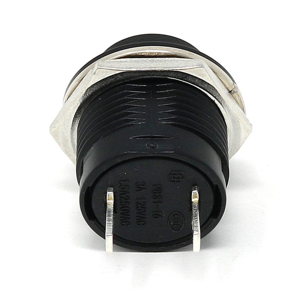 16mm Panel Mount Momentary Pushbutton - Black - The Pi Hut