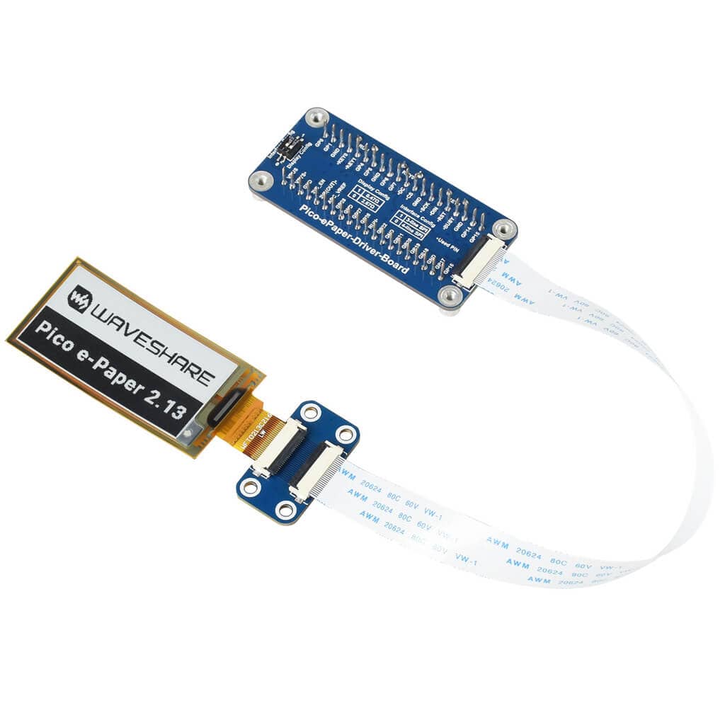 2.13" Flexible E-Paper Display Module for Raspberry Pi Pico (Black/White) (212×104) by Waveshare - The Pi Hut