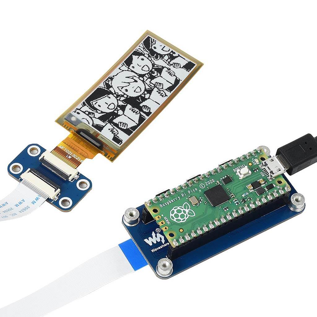 2.13" Flexible E-Paper Display Module for Raspberry Pi Pico (Black/White) (212×104) by Waveshare - The Pi Hut