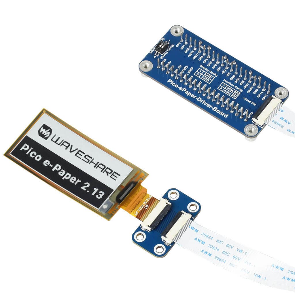 2.13" Flexible E-Paper Display Module for Raspberry Pi Pico (Black/White) (212×104) by Waveshare - The Pi Hut