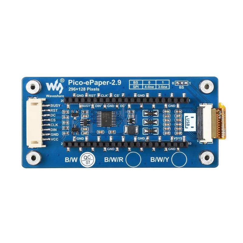 2.9" Black/White E-Ink E-Paper Display Module for Raspberry Pi Pico (296×128) by Waveshare - The Pi Hut