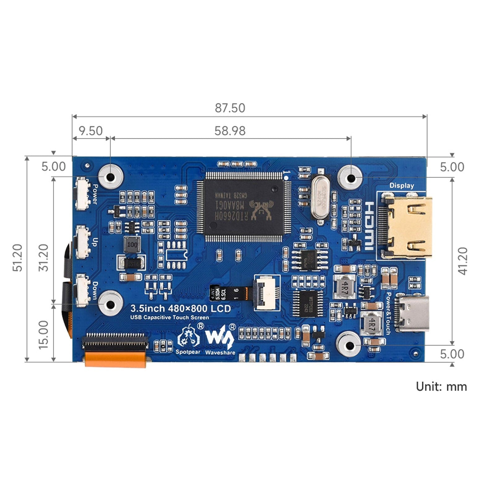 3.5" IPS Capacitive Touch LCD Display (480x800) by Waveshare - The Pi Hut