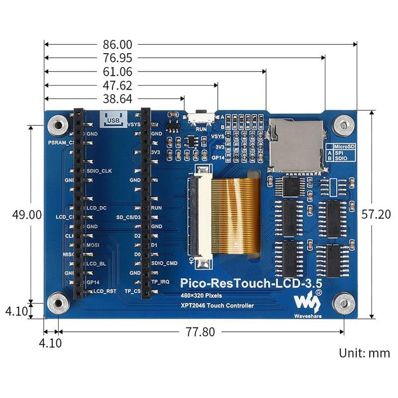 3.5" Touchscreen IPS LCD Display for Raspberry Pi Pico (480x320) by Waveshare - The Pi Hut