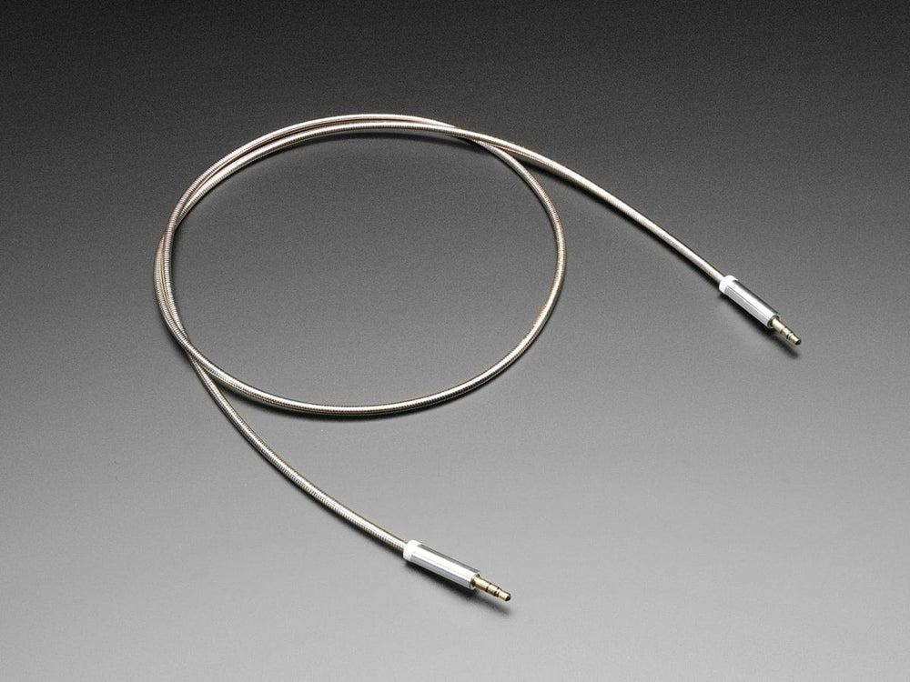 3.5mm Stereo Male/Male Audio Cable - Silver Metal - 1 meter long by The Pi Hut - The Pi Hut