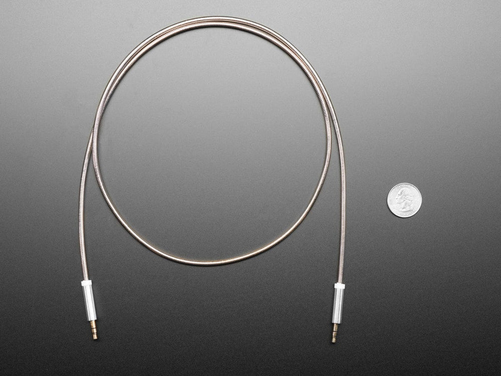 3.5mm Stereo Male/Male Audio Cable - Silver Metal - 1 meter long by The Pi Hut - The Pi Hut