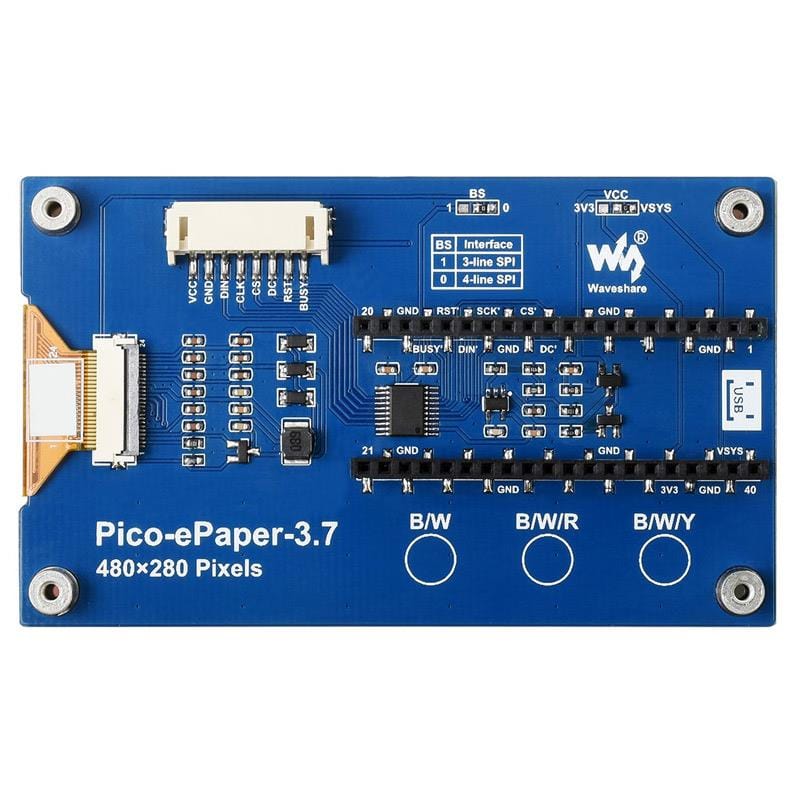3.7" e-Paper e-Ink Display for Raspberry Pi Pico (480x280) by Waveshare - The Pi Hut