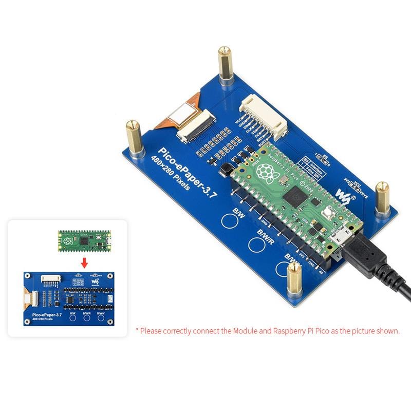 3.7" e-Paper e-Ink Display for Raspberry Pi Pico (480x280) by Waveshare - The Pi Hut