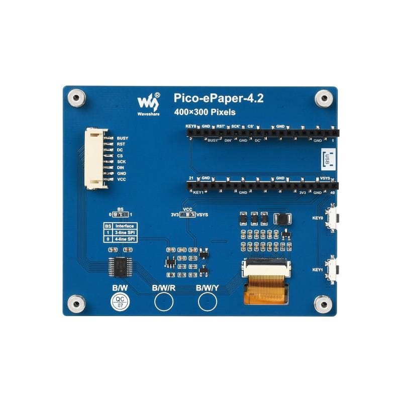 4.2" E-Paper Display Module for Raspberry Pi Pico (Black/White) (400×300) by Waveshare - The Pi Hut