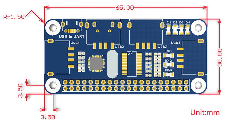4 Port USB HUB pHAT for Raspberry Pi Zero by Waveshare - The Pi Hut