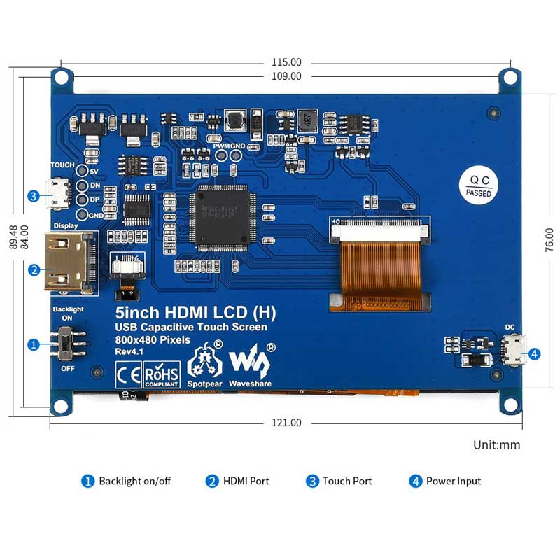 5" Capacitive Touchscreen LCD (Slimmed-down Version) (800×480) by Waveshare - The Pi Hut