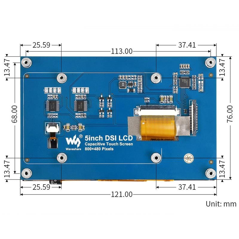 5" DSI Capacitive Touch Display for Raspberry Pi (800×480) by Waveshare - The Pi Hut
