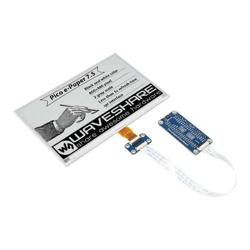 7.5" E-Paper Display Module for Raspberry Pi Pico (Black/White) (800×480) by Waveshare - The Pi Hut