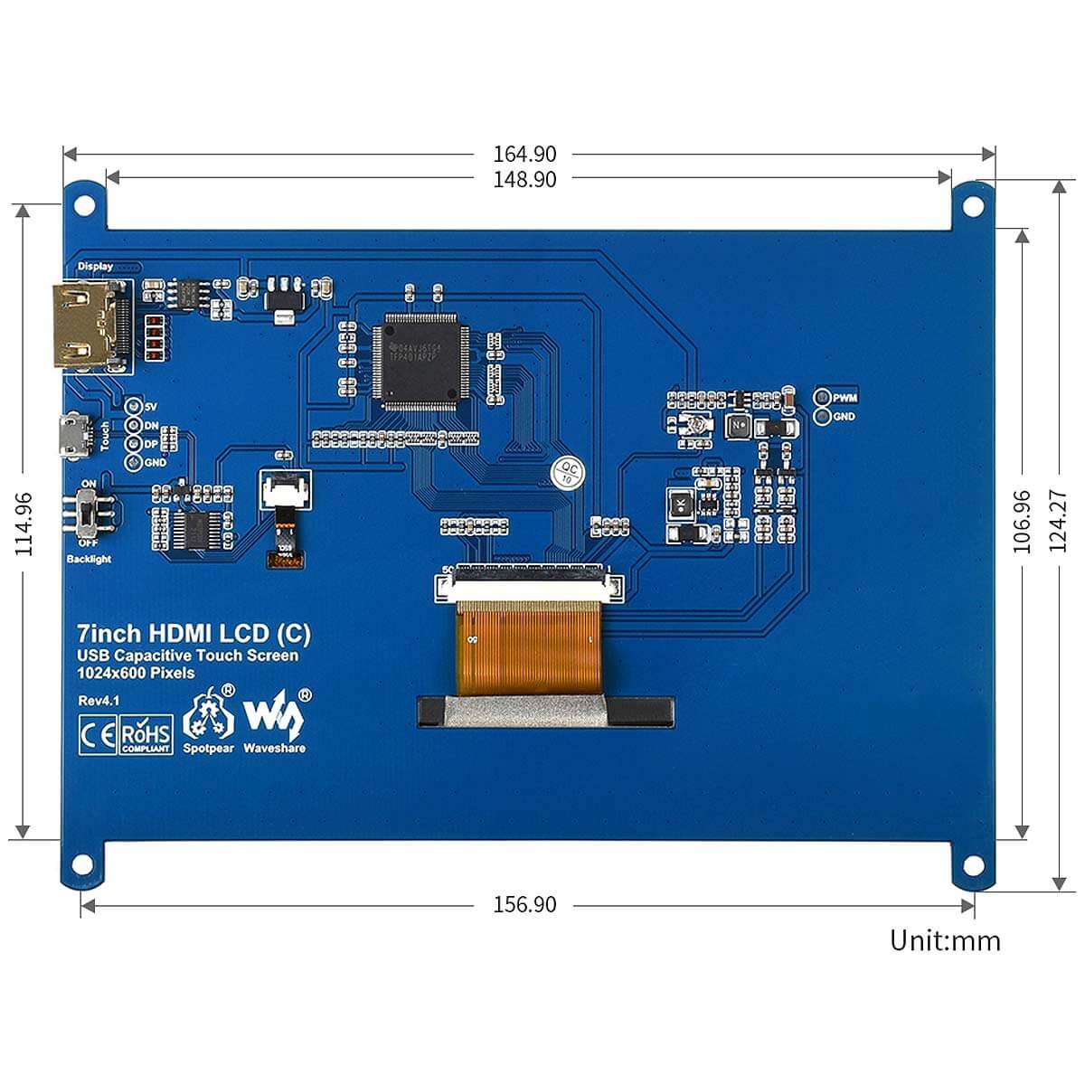 7" IPS Capacitive Touchscreen LCD (1024×600) by Waveshare - The Pi Hut