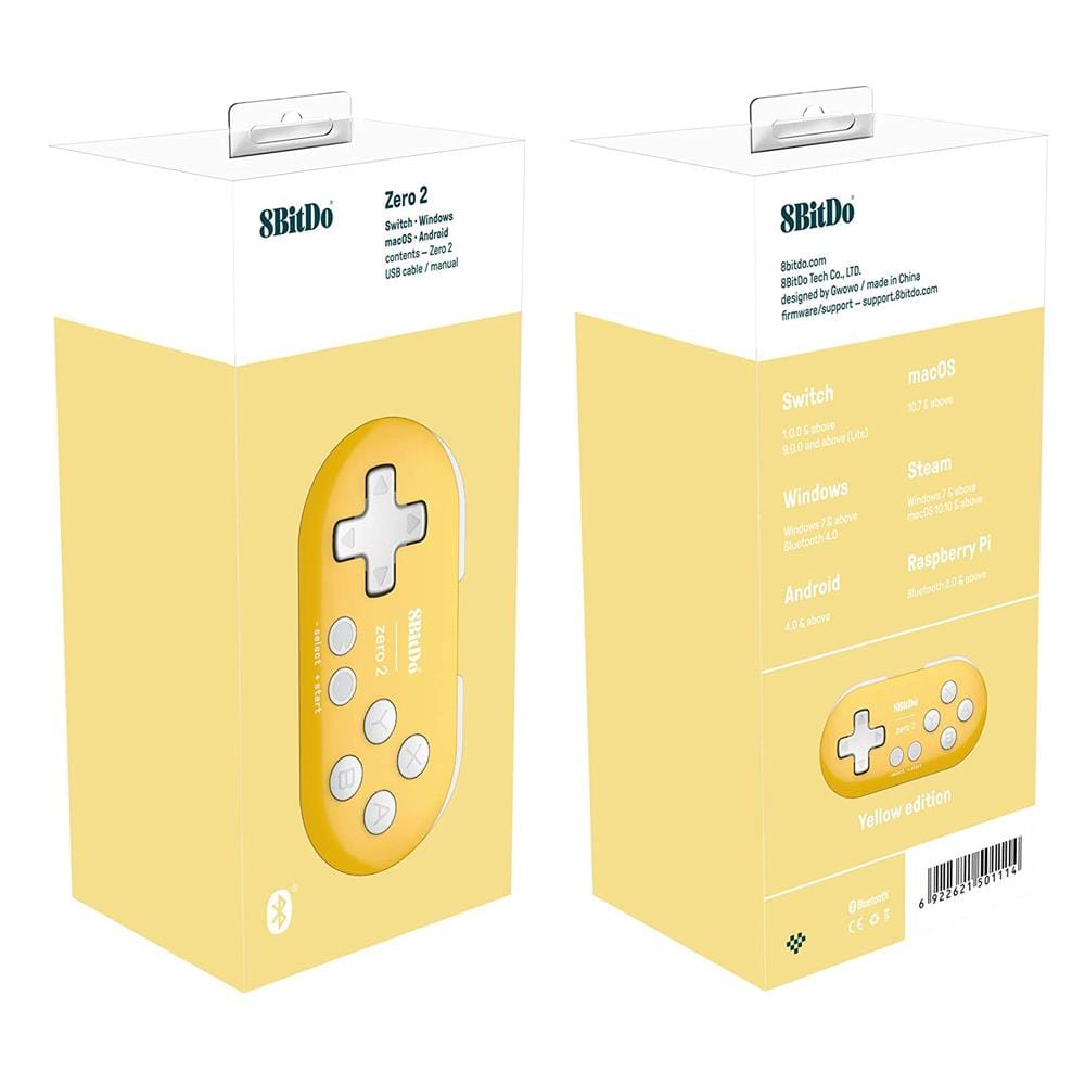 8BitDo Zero 2 Bluetooth Gamepad - Yellow Edition - The Pi Hut