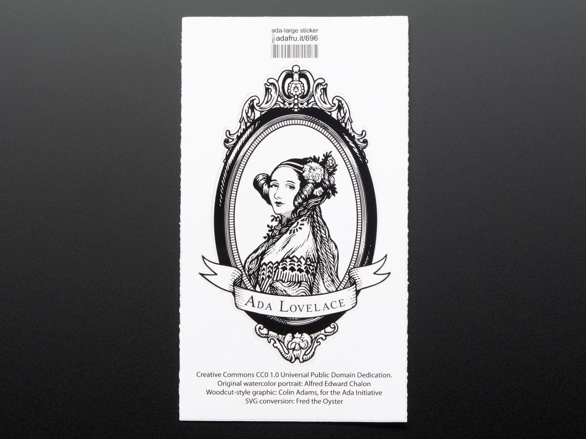 Ada Lovelace, large, oval black and white - Sticker! by Adafruit - The Pi Hut