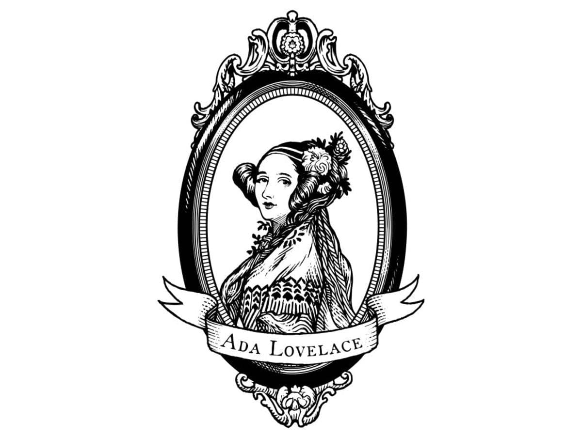 Ada Lovelace, large, oval black and white - Sticker! by Adafruit - The Pi Hut