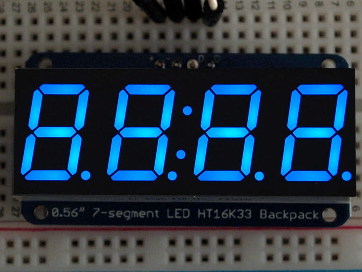 Adafruit 0.56" 4-Digit 7-Segment Display w/I2C Backpack - Blue by Adafruit - The Pi Hut