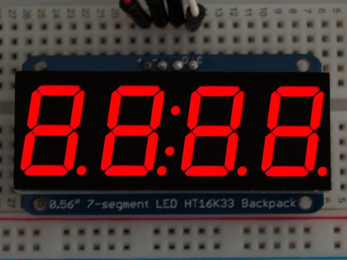 Adafruit 0.56" 4-Digit 7-Segment Display w/I2C Backpack - Red by Adafruit - The Pi Hut