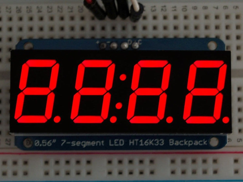Adafruit 0.56" 4-Digit 7-Segment Display w/I2C Backpack - Red by Adafruit - The Pi Hut