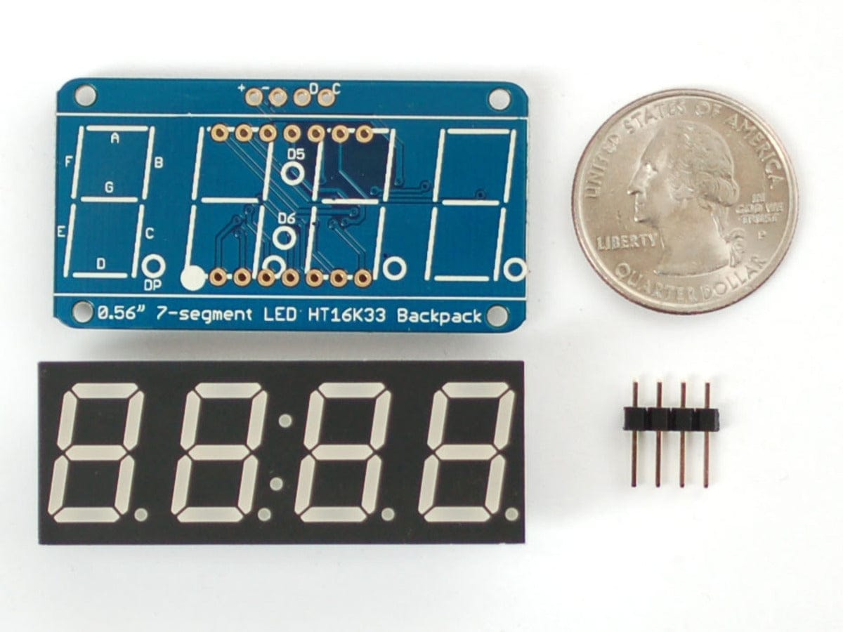Adafruit 0.56" 4-Digit 7-Segment Display w/I2C Backpack - Red by Adafruit - The Pi Hut