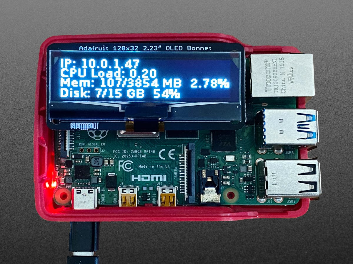 Adafruit 2.23" Monochrome OLED Bonnet for Raspberry Pi by Adafruit - The Pi Hut