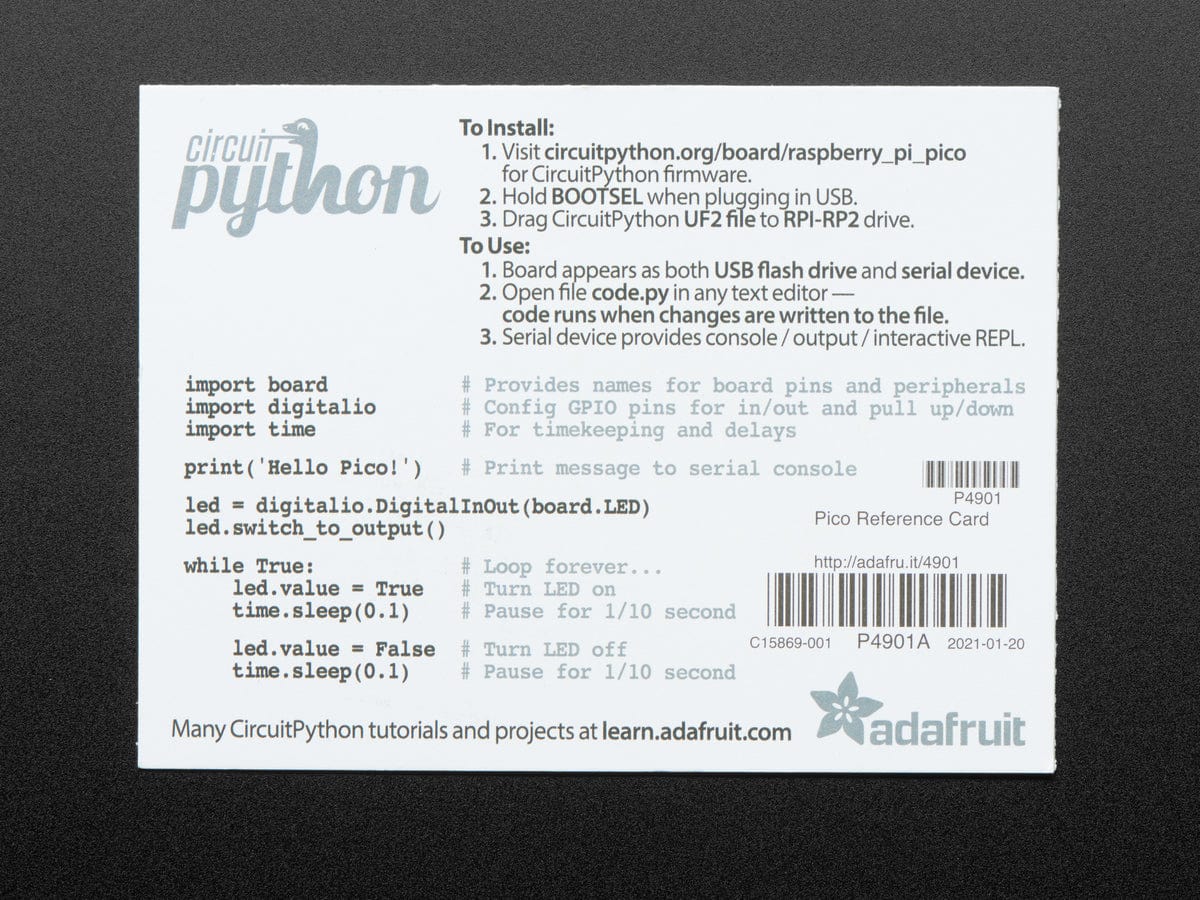Adafruit GPIO Reference Card for Raspberry Pi Pico by Adafruit - The Pi Hut