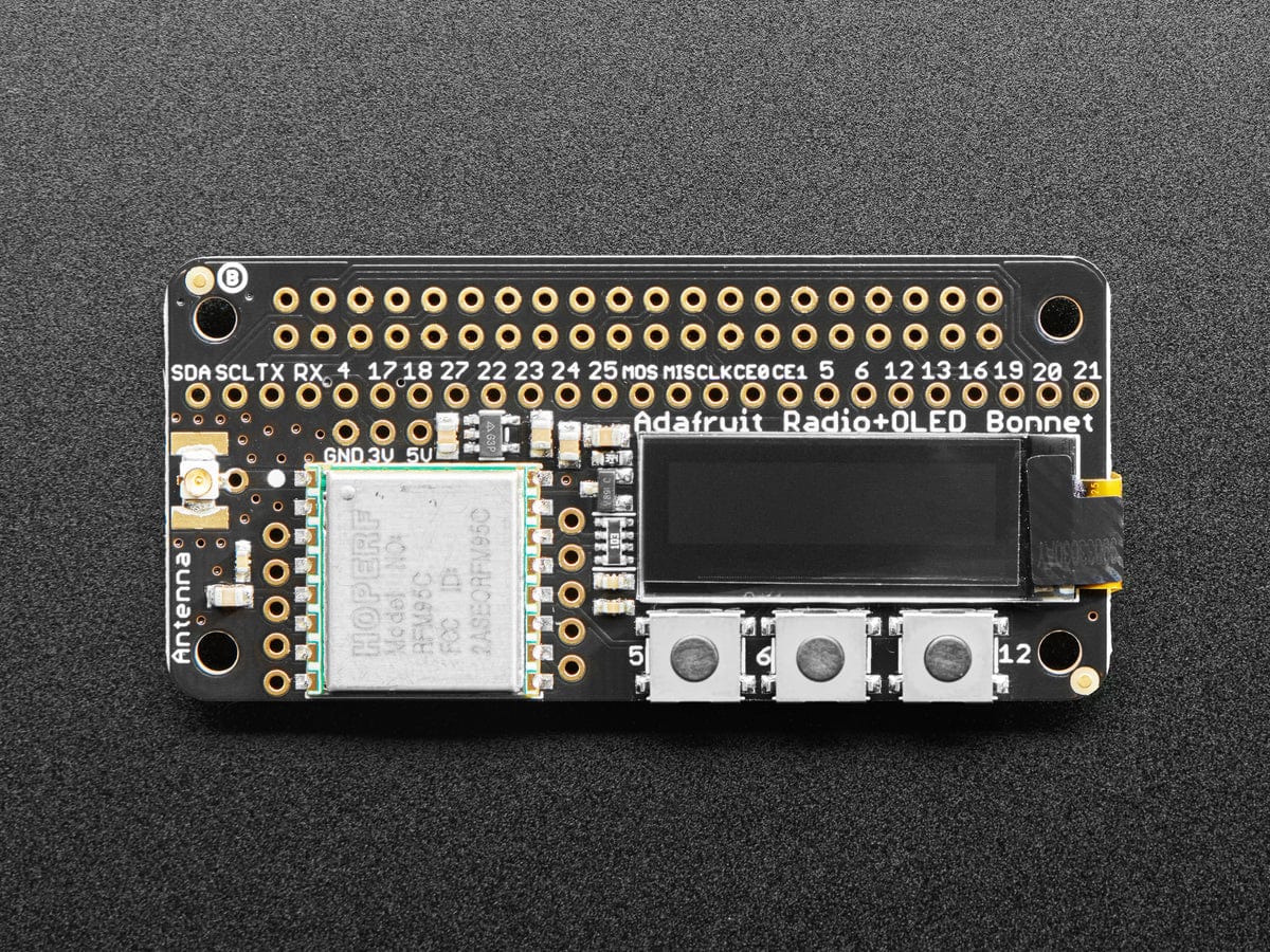 Adafruit LoRa Radio Bonnet with OLED - RFM95W @ 915MHz (RadioFruit) by Adafruit - The Pi Hut