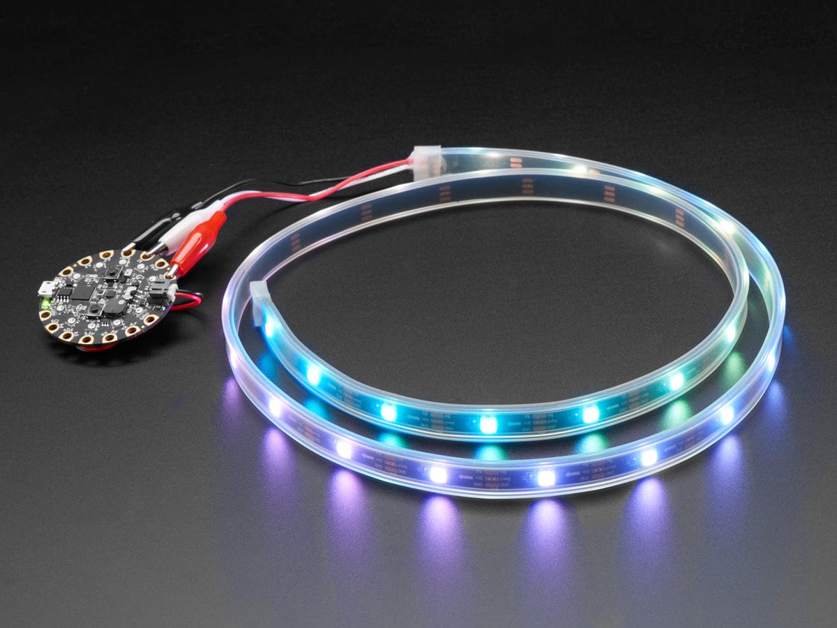 Adafruit NeoPixel LED Strip w/ Alligator Clips - 30 LEDs/meter (1 Meter - BLACK) by Adafruit - The Pi Hut