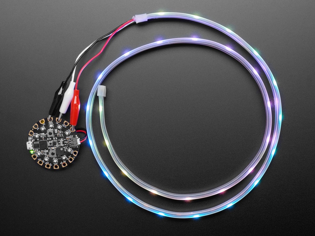 Adafruit NeoPixel LED Strip w/ Alligator Clips - 30 LEDs/meter (1 Meter - BLACK) by Adafruit - The Pi Hut