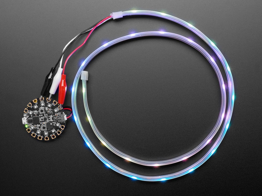 Adafruit NeoPixel LED Strip w/ Alligator Clips - 30 LEDs/meter (1 Meter - BLACK) by Adafruit - The Pi Hut