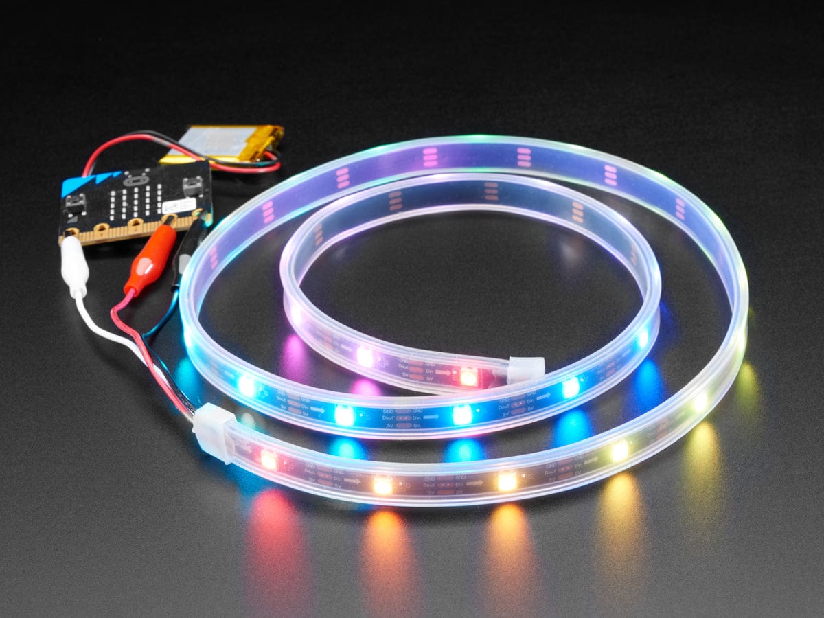 Adafruit NeoPixel LED Strip w/ Alligator Clips - 30 LEDs/meter (1 Meter - BLACK) by Adafruit - The Pi Hut