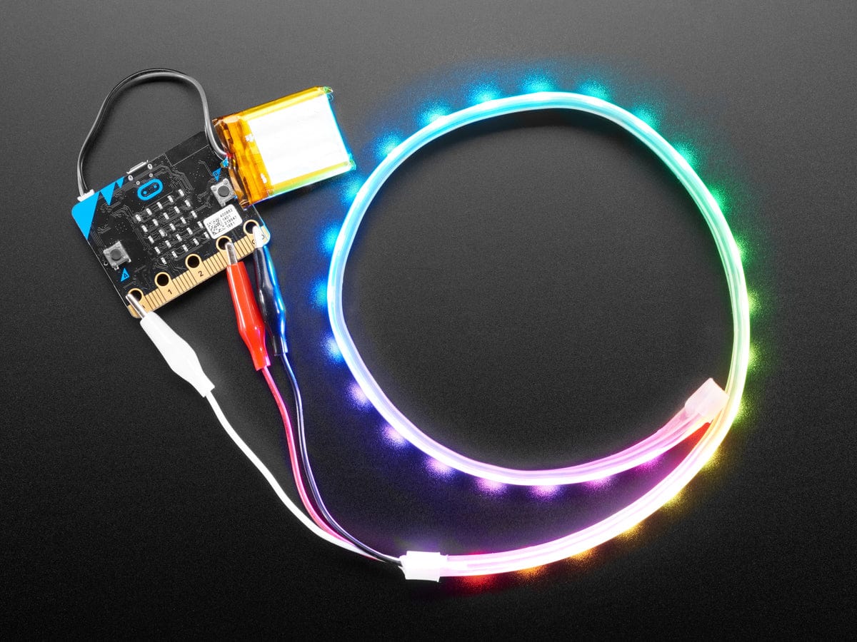 Adafruit NeoPixel LED Strip w/ Alligator Clips - 60 LED/m (0.5 Meter Long - Black Flex) by Adafruit - The Pi Hut