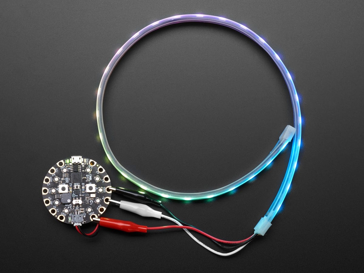 Adafruit NeoPixel LED Strip w/ Alligator Clips - 60 LED/m (0.5 Meter Long - Black Flex) by Adafruit - The Pi Hut