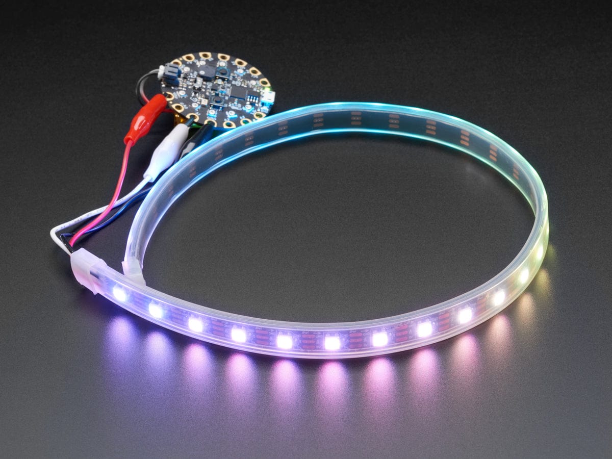 Adafruit NeoPixel LED Strip w/ Alligator Clips - 60 LED/m (0.5 Meter Long - Black Flex) by Adafruit - The Pi Hut