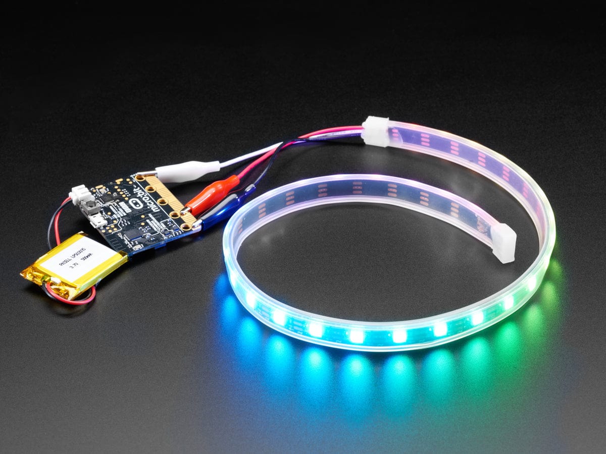 Adafruit NeoPixel LED Strip w/ Alligator Clips - 60 LED/m (0.5 Meter Long - Black Flex) by Adafruit - The Pi Hut