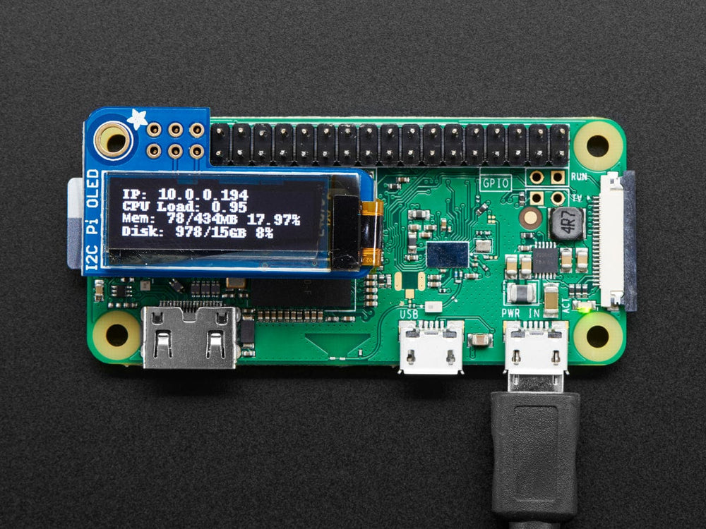 Adafruit PiOLED - 128x32 Monochrome OLED Add-on for Raspberry Pi by Adafruit - The Pi Hut