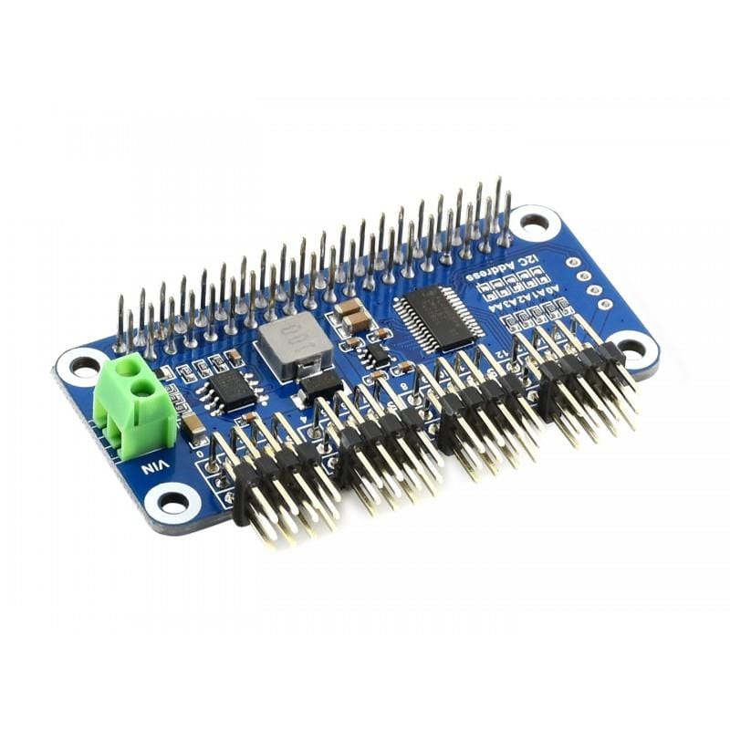 Angled 16-Channel Servo Driver HAT for Raspberry Pi (12-bit I2C) by Waveshare - The Pi Hut