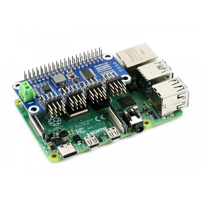 Angled 16-Channel Servo Driver HAT for Raspberry Pi (12-bit I2C) by Waveshare - The Pi Hut