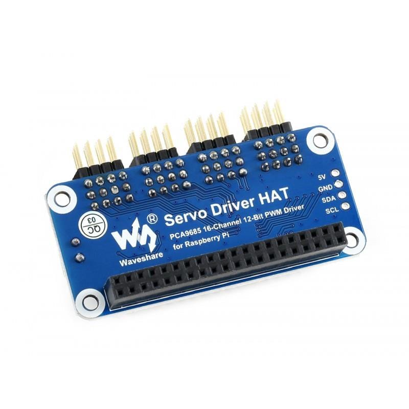 Angled 16-Channel Servo Driver HAT for Raspberry Pi (12-bit I2C) by Waveshare - The Pi Hut