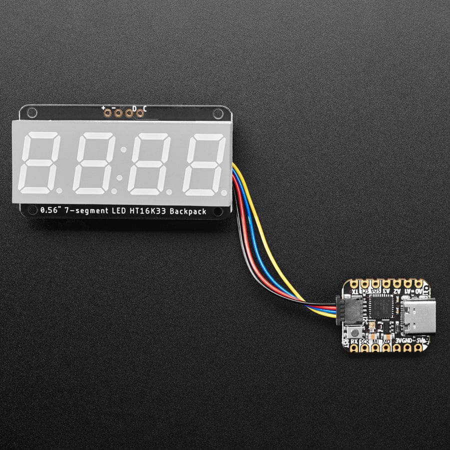Assembled Adafruit 0.56" 4-Digit 7-Segment Display - w/ I2C Backpack QT - Blue by Adafruit - The Pi Hut