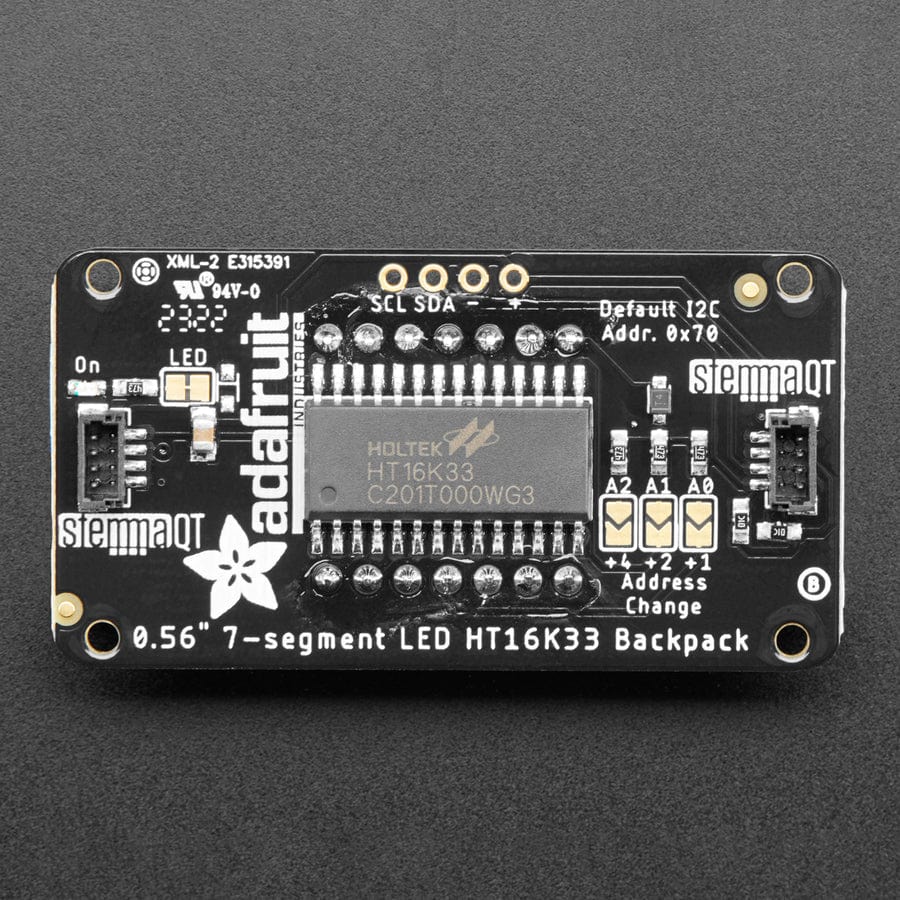 Assembled Adafruit 0.56" 4-Digit 7-Segment Display - w/ I2C Backpack QT - Green by Adafruit - The Pi Hut