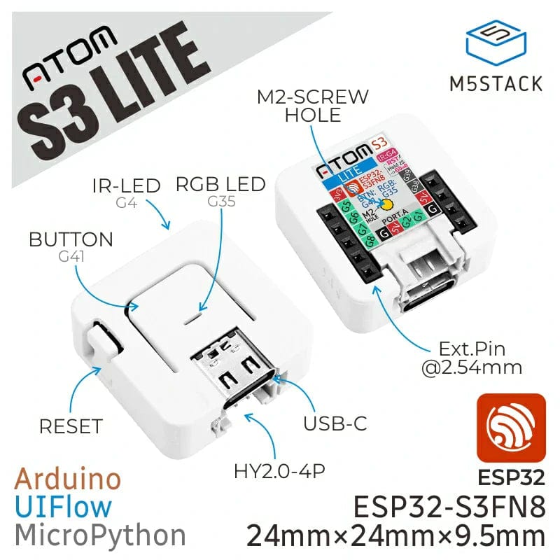 AtomS3 Lite ESP32-S3 Dev Kit by M5Stack - The Pi Hut